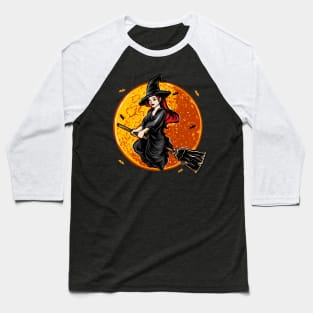 Flying witch with moon Halloween Baseball T-Shirt